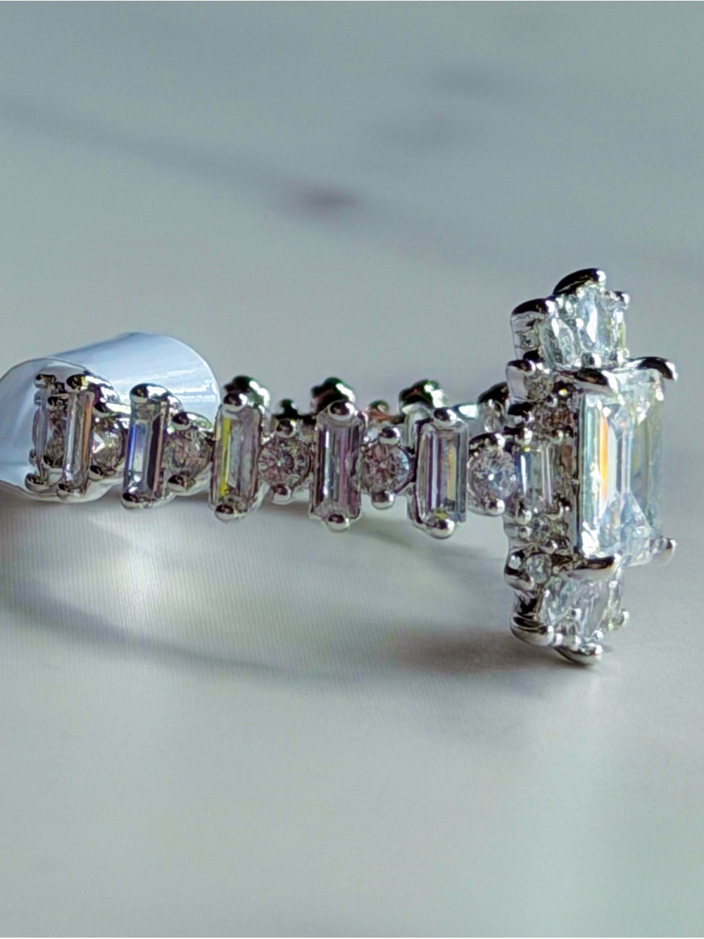 Bomb Party Emerald Cut CZ Halo Statement Eternity Ring Size 8 - Picture 2 of 6